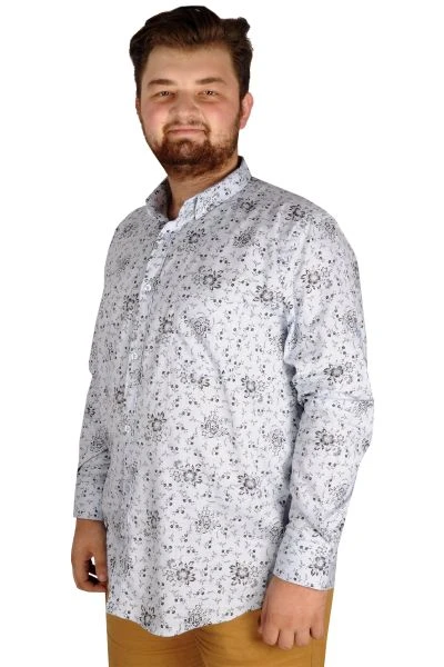 Large Size Men's Classic Shirt with Lycra 20395 Blue