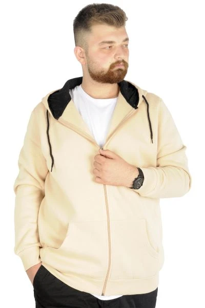 Erkek Sweatshirt Kapşonlu Zippered Basic 20543 Bej