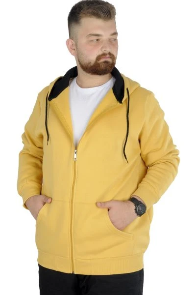 Erkek Sweatshirt Kapşonlu Zippered Basic 20543 Hardal