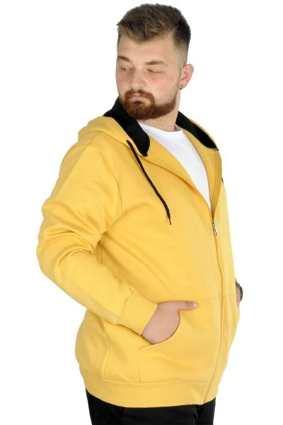 Big Tall Men s Sweatshirt with Hooded Pocket Zippered 20543 Mustard