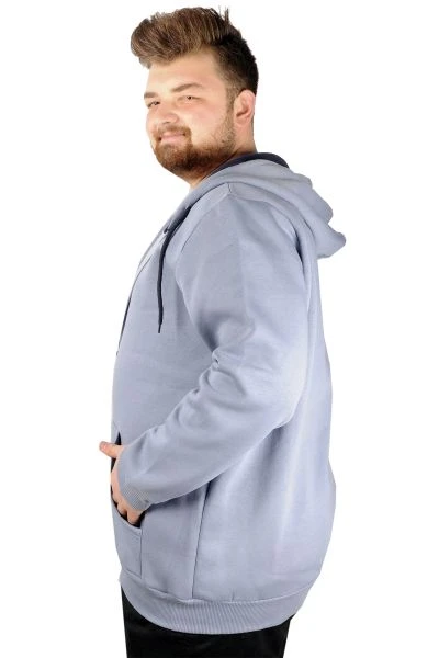 Erkek Sweatshirt Kapşonlu Zippered Basic 20543 Mavi