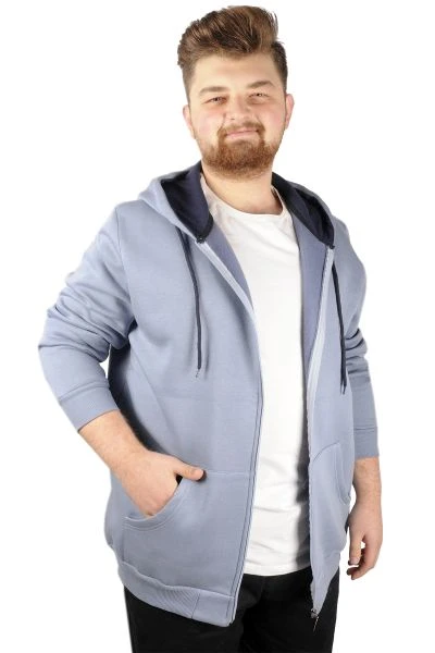 Erkek Sweatshirt Kapşonlu Zippered Basic 20543 Mavi