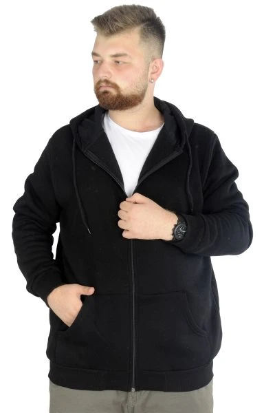 Erkek Sweatshirt Kapşonlu Zippered Basic 20543 Siyah