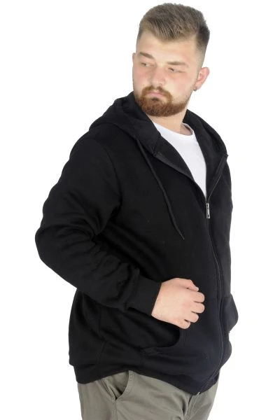 Erkek Sweatshirt Kapşonlu Zippered Basic 20543 Siyah