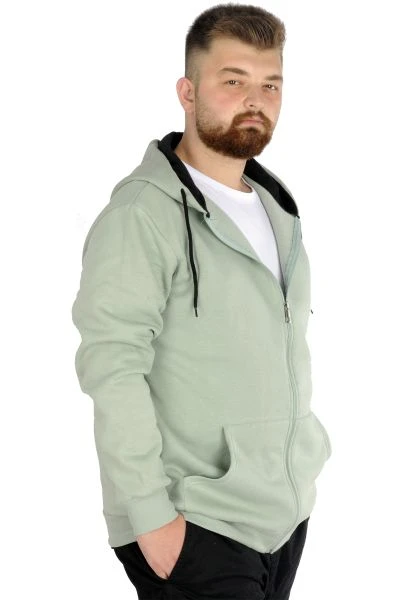 Erkek Sweatshirt Kapşonlu Zippered Basic 20543 Su Yeşili