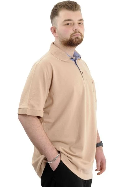 Big-Tall Men Polo T-Shirt With Pocket 20552 Beige