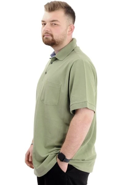 Battal Beden Erkek Tshirt Polo Yaka Cepli Klasik Pike 20552 Çağla Yeşili