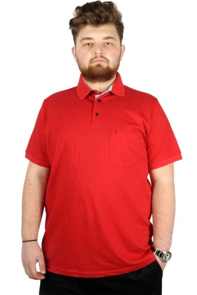 Battal Beden Erkek Tshirt Polo Yaka Cepli Klasik Pike 20552 Kırmızı