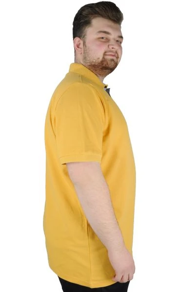 Battal Beden Erkek Tshirt Polo Yaka Nakışlı Klasik Pike 20553 Hardal