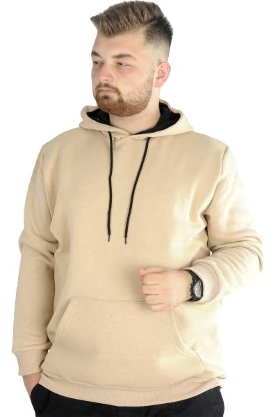 Big Tall Men Hooded Sweatshirt Basic 20562 Beige