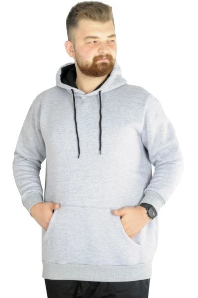 Big Tall Men Hooded Sweatshirt Basic 20562 Gray Melange