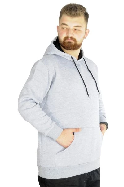 Big Tall Men Hooded Sweatshirt Basic 20562 Gray Melange