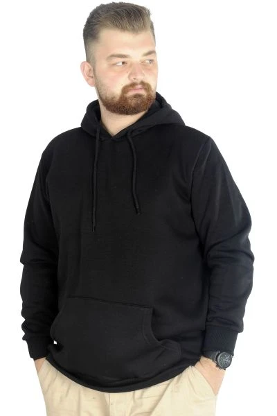 Erkek Sweatshirt Kapşonlu Kanguru Pocket Basic 20562 Siyah