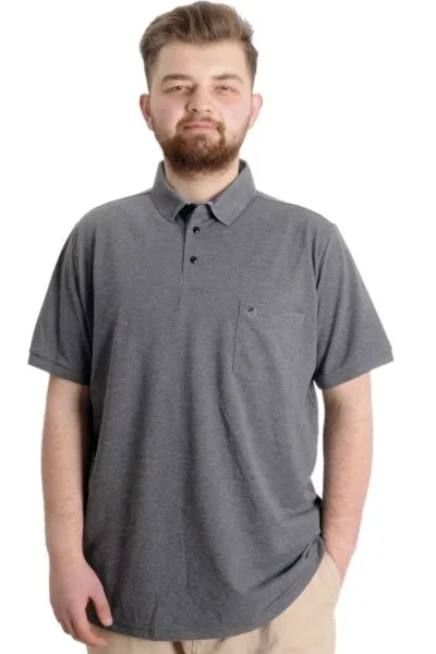 Battal Beden Erkek Tshirt Polo Yaka Cepli Klasik Pike 20552 Antramelanj ANTRASIT