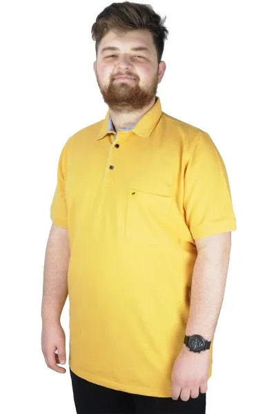 Battal Beden Erkek Tshirt Polo Yaka Cepli Klasik Pike 20552 Hardal HARDAL