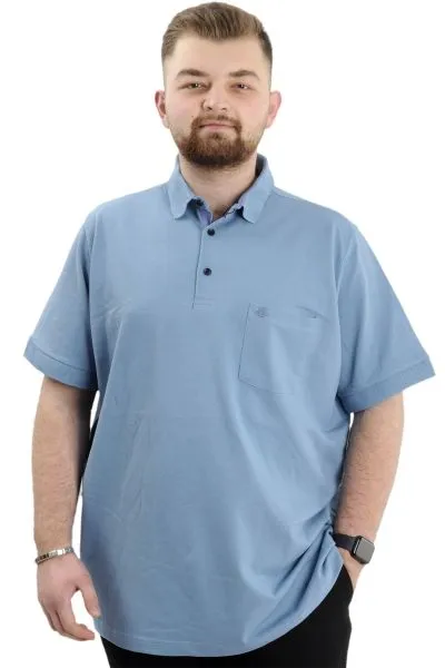 Battal Beden Erkek Tshirt Polo Yaka Cepli Klasik Pike 20552 Mavi MAVI