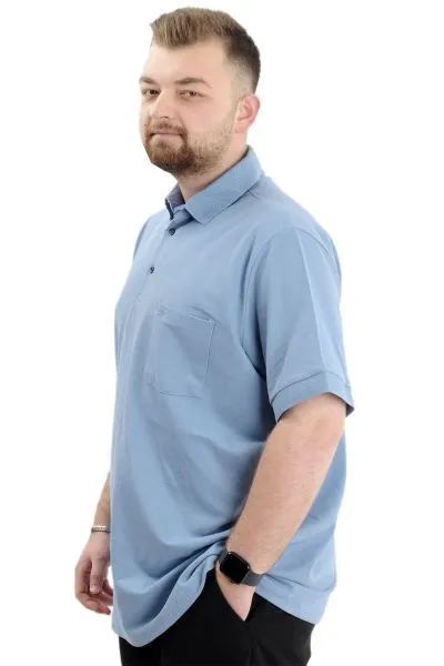 Battal Beden Erkek Tshirt Polo Yaka Cepli Klasik Pike 20552 Mavi MAVI