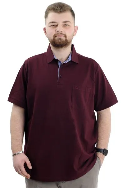 Battal Beden Erkek Tshirt Polo Yaka Cepli Klasik Pike 20552 Mürdüm MURDUM