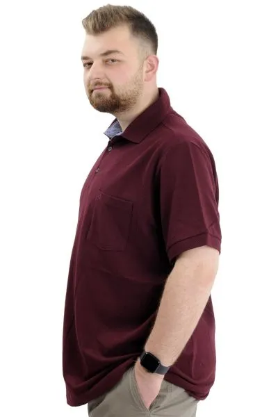 Battal Beden Erkek Tshirt Polo Yaka Cepli Klasik Pike 20552 Mürdüm MURDUM