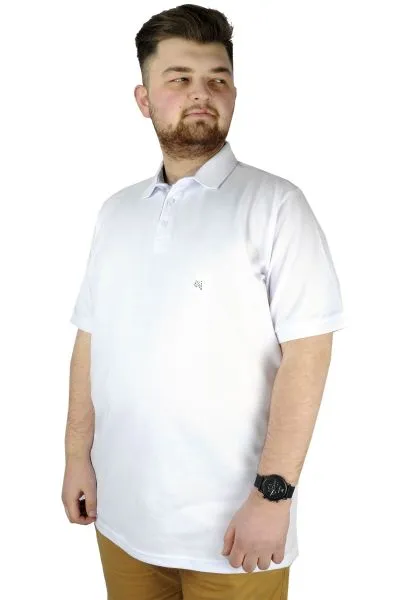 Battal Beden Erkek Tshirt Polo Yaka Nakışlı Klasik Pike 20553 Beyaz BEYAZ