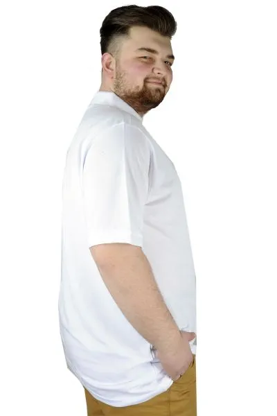 Battal Beden Erkek Tshirt Polo Yaka Nakışlı Klasik Pike 20553 Beyaz BEYAZ