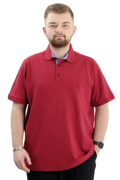 Battal Beden Erkek Tshirt Polo Yaka Nakışlı Klasik Pike 20553 Bordo BORDO