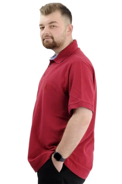 Battal Beden Erkek Tshirt Polo Yaka Nakışlı Klasik Pike 20553 Bordo BORDO
