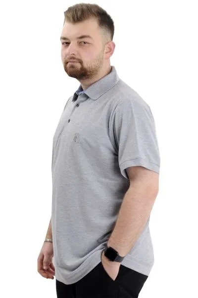 Battal Beden Erkek Tshirt Polo Yaka Nakışlı Klasik Pike 20553 Gimelanj GRI