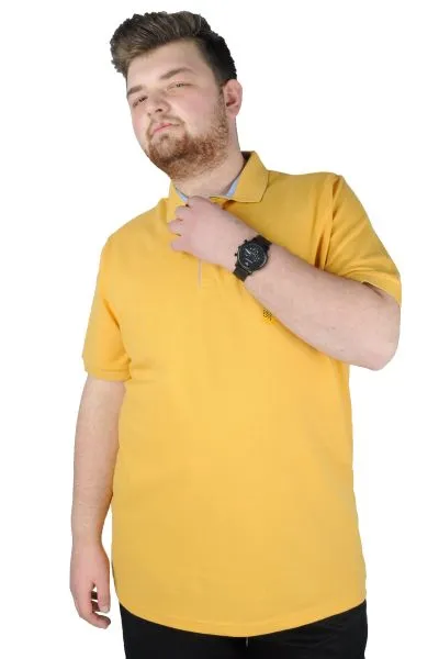Battal Beden Erkek Tshirt Polo Yaka Nakışlı Klasik Pike 20553 Hardal HARDAL