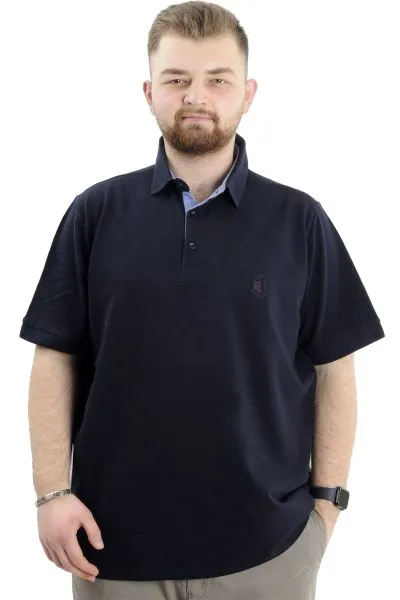 Battal Beden Erkek Tshirt Polo Yaka Nakışlı Klasik Pike 20553 Lacivert LACIVERT