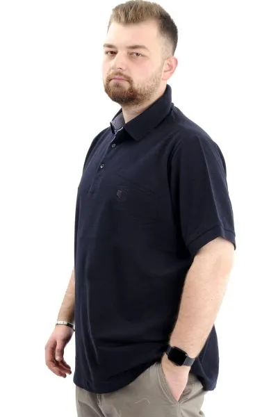 Battal Beden Erkek Tshirt Polo Yaka Nakışlı Klasik Pike 20553 Lacivert LACIVERT