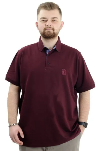Battal Beden Erkek Tshirt Polo Yaka Nakışlı Klasik Pike 20553 Mürdüm MURDUM