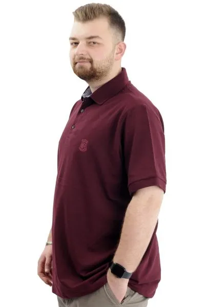 Battal Beden Erkek Tshirt Polo Yaka Nakışlı Klasik Pike 20553 Mürdüm MURDUM