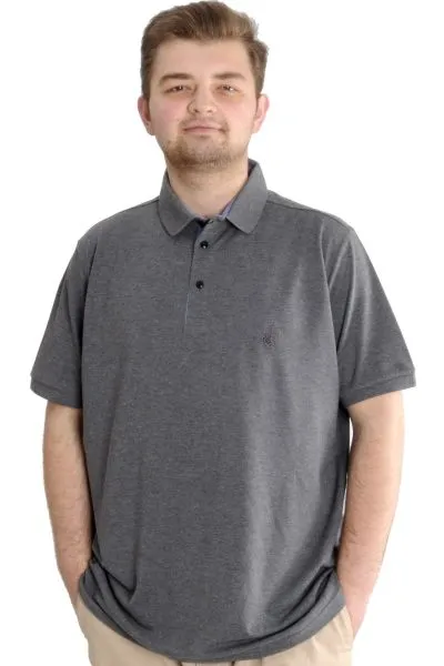 Battal Beden Tshirt Polo Yaka Nakışlı Klasik Pike 20553 Antramelanj ANTRASIT