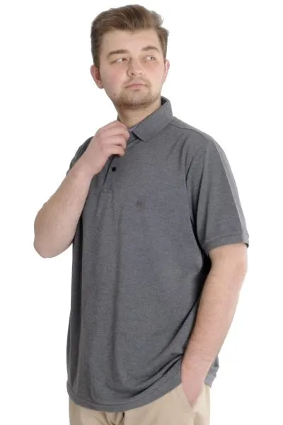 Battal Beden Tshirt Polo Yaka Nakışlı Klasik Pike 20553 Antramelanj ANTRASIT