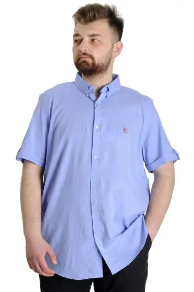 Büyük Beden Erkek Keten Likralı Gömlek 20393  Mavi [product_color]