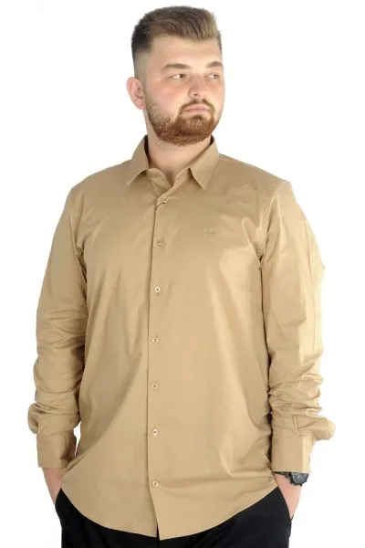 Büyük Beden Erkek Klasik Gömlek Likralı 20351 Bej [product_color]