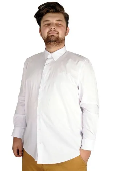 Büyük Beden Erkek Klasik Gömlek Likralı 20351 Beyaz BEYAZ