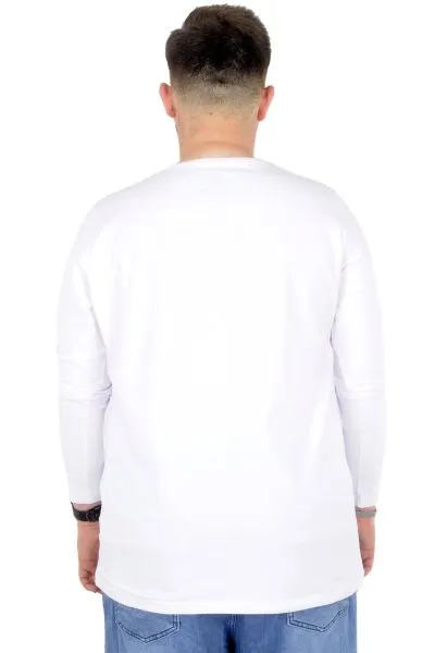 Büyük Beden Erkek Tshirt Likralı Bisiklet Yaka 20102 Beyaz  BEYAZ