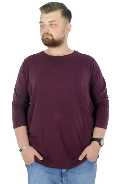 Büyük Beden Erkek Tshirt Likralı Bisiklet Yaka 20102 Mürdüm MURDUM