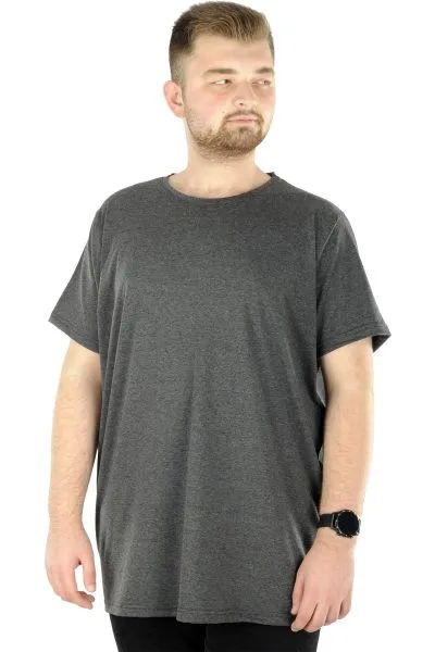 Büyük Beden Likralı T-shirt Bisiklet Yaka 20149 Antramelanj ANTRASIT