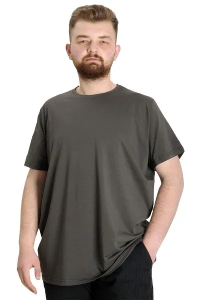Büyük Beden Likralı T-shirt Bisiklet Yaka 20149 Haki HAKI