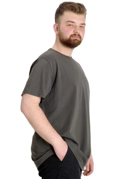 Büyük Beden Likralı T-shirt Bisiklet Yaka 20149 Haki HAKI