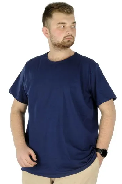 Büyük Beden Likralı T-shirt Bisiklet Yaka 20149 İndigo INDIGO