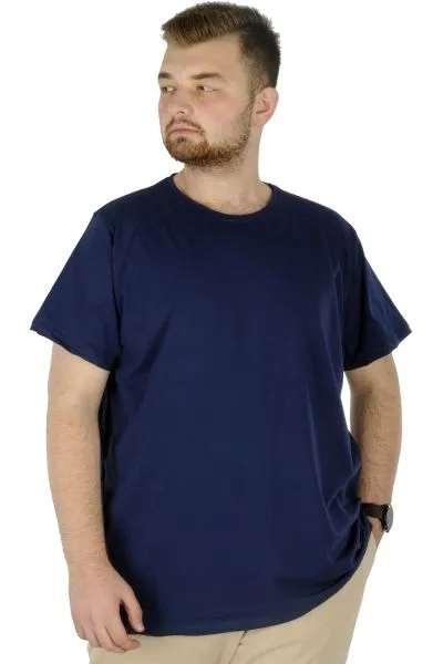 Büyük Beden Likralı T-shirt Bisiklet Yaka 20149 İndigo INDIGO