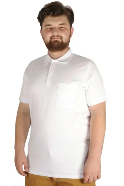 Büyük Beden T-shirt Polo Cepli Lycra Pike MD 20554 Beyaz BEYAZ
