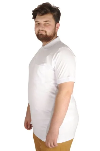 Büyük Beden T-shirt Polo Cepli Lycra Pike MD 20554 Beyaz BEYAZ