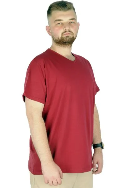 Büyük Beden T-Shirt V Yaka Likralı 20150 Bordo BORDO