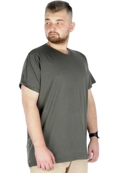 Büyük Beden T-Shirt V Yaka Likralı 20150 Haki HAKI