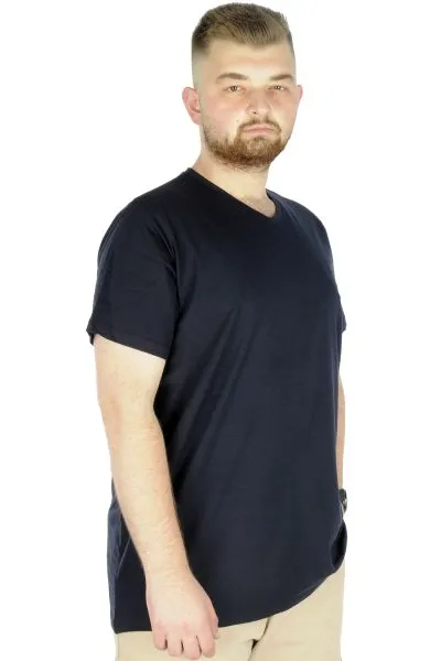 Büyük Beden T-Shirt V Yaka Likralı 20150 Lacivert LACIVERT
